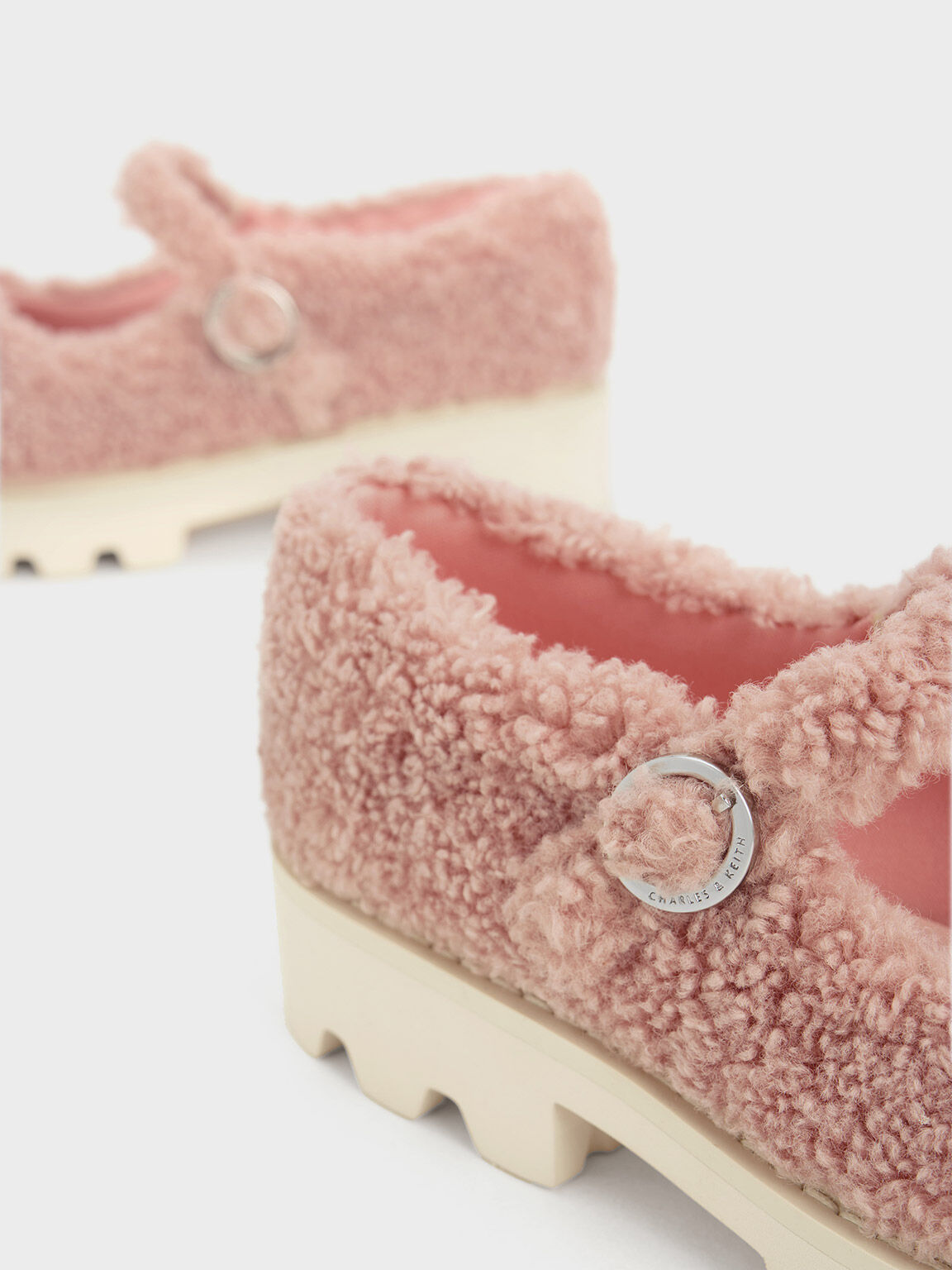 Pink Girls Furry Platform Mary Janes CHARLES KEITH CA
