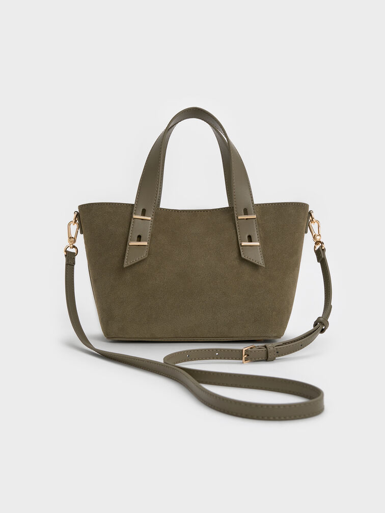 Mala Tote Mini de Camurça Reciclada com Alça Dupla, Deep Olive, hi-res