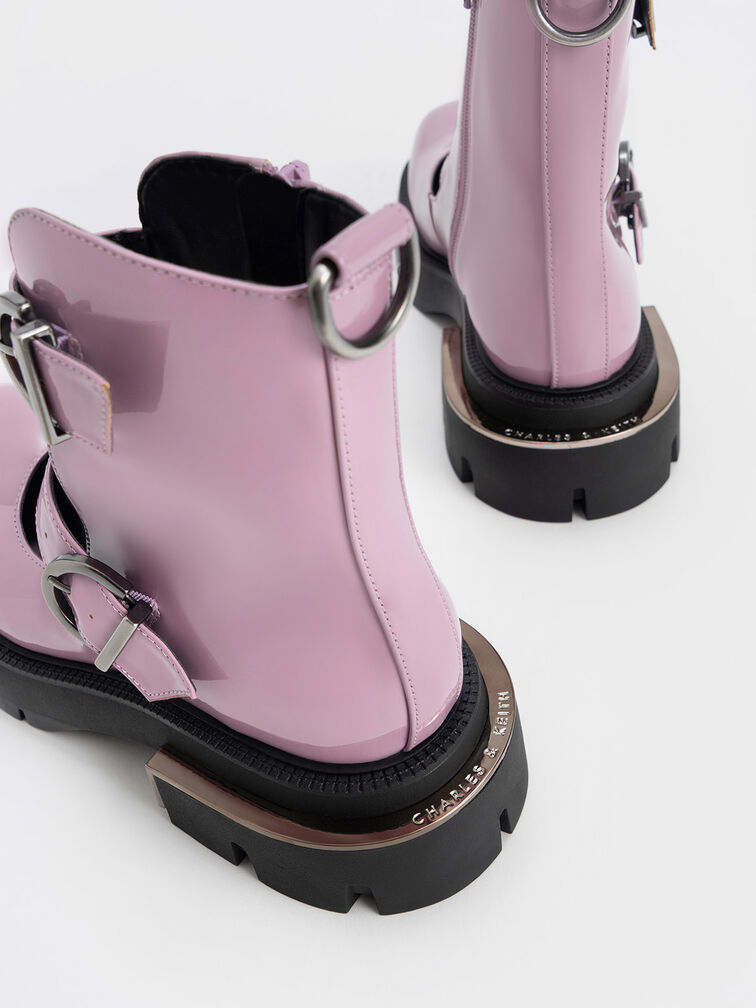 Selma Patent Buckled Chunky Boots, Lilac, hi-res