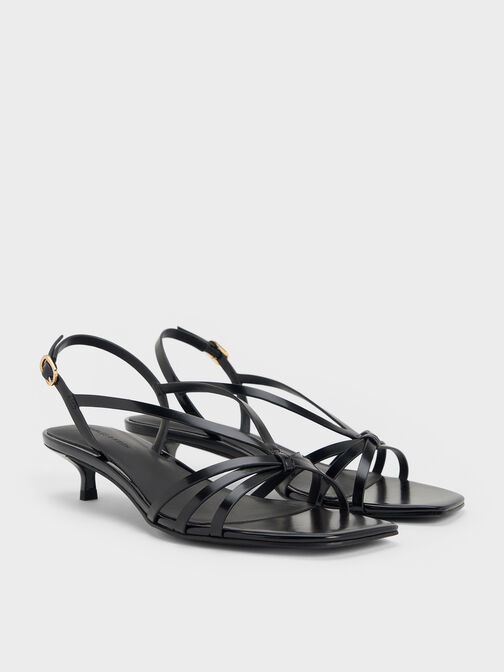 Strappy Kitten-Heel Sandals, Black Box, hi-res