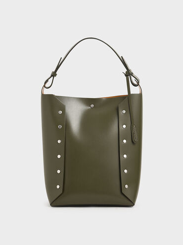 Large Reversible Studded Tote Bag, Olive, hi-res