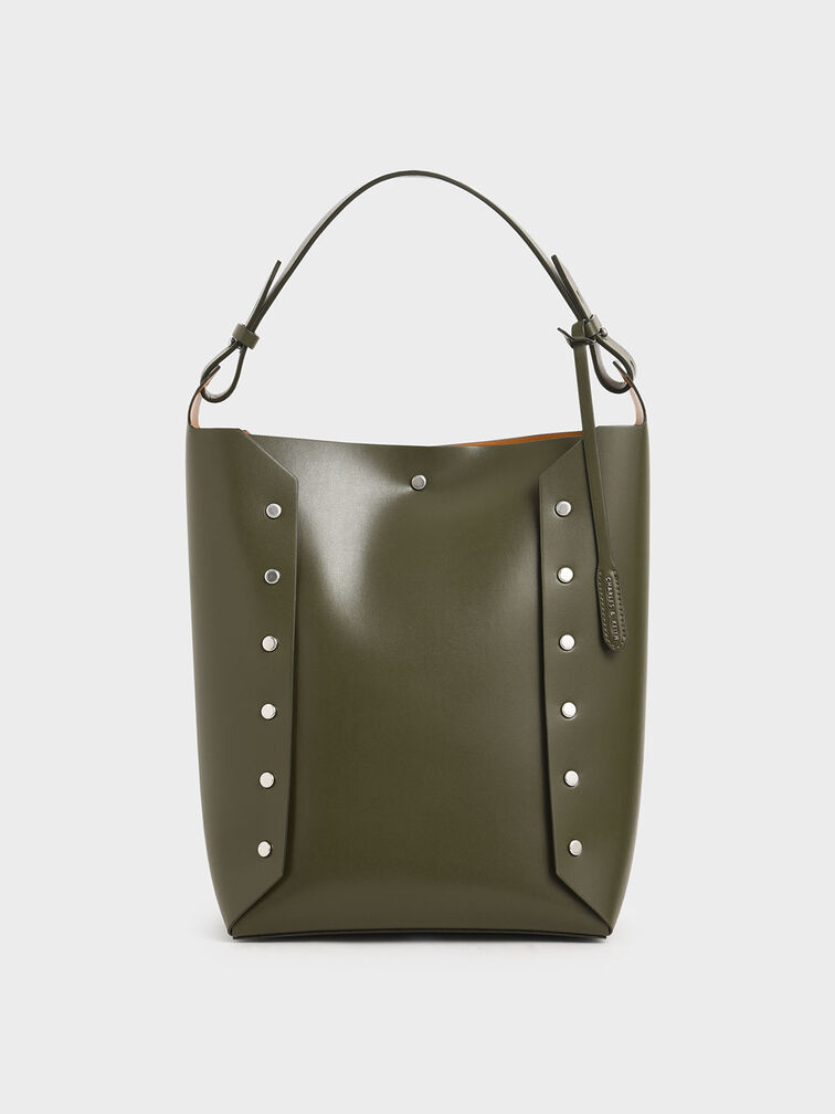 Large Reversible Studded Tote Bag, Olive, hi-res