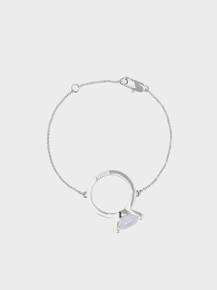 Chalcedony Stone Ring Bracelet, Silver, hi-res