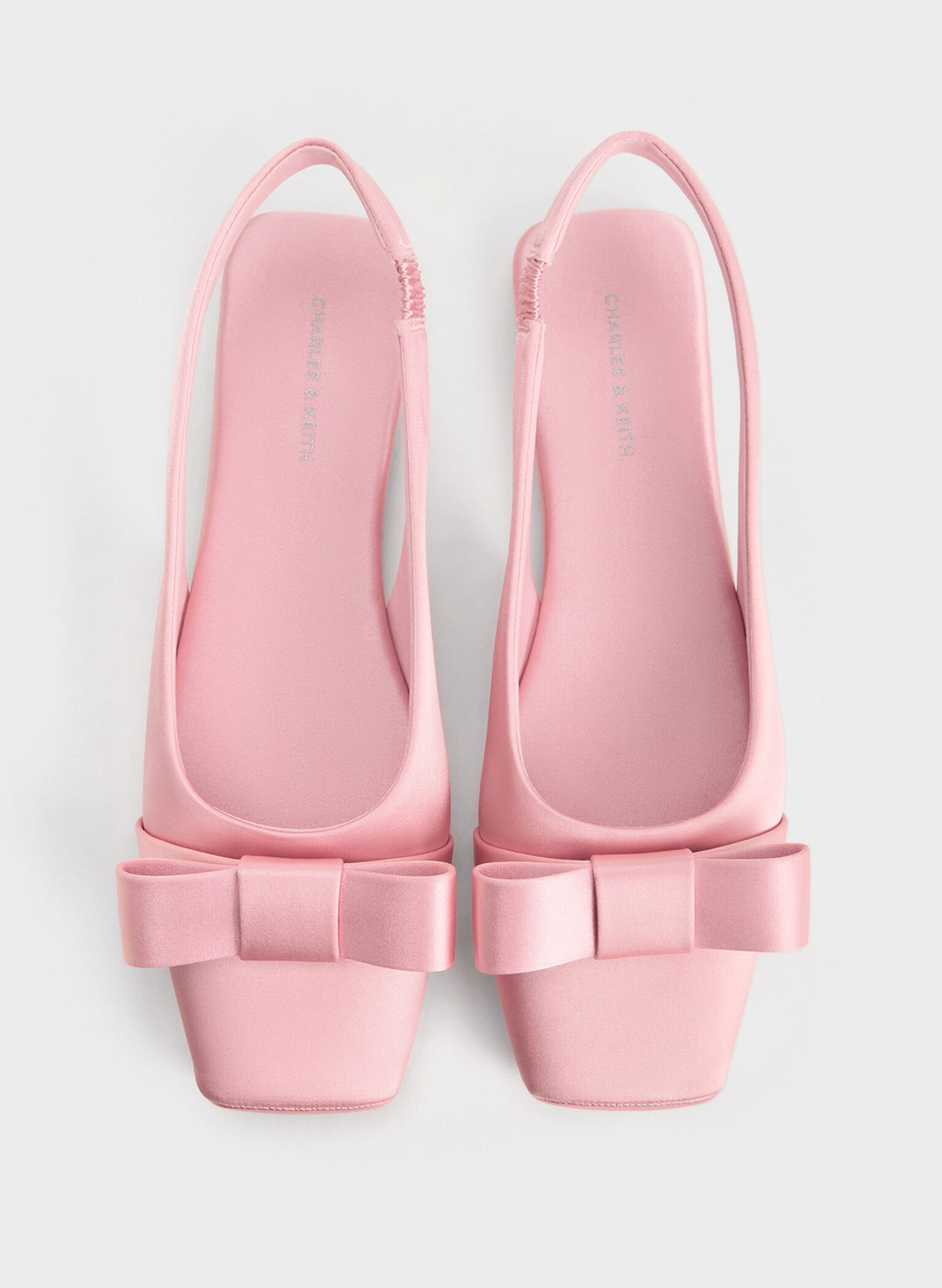 Satin Bow Slingback Ballet Flats, Pink, hi-res