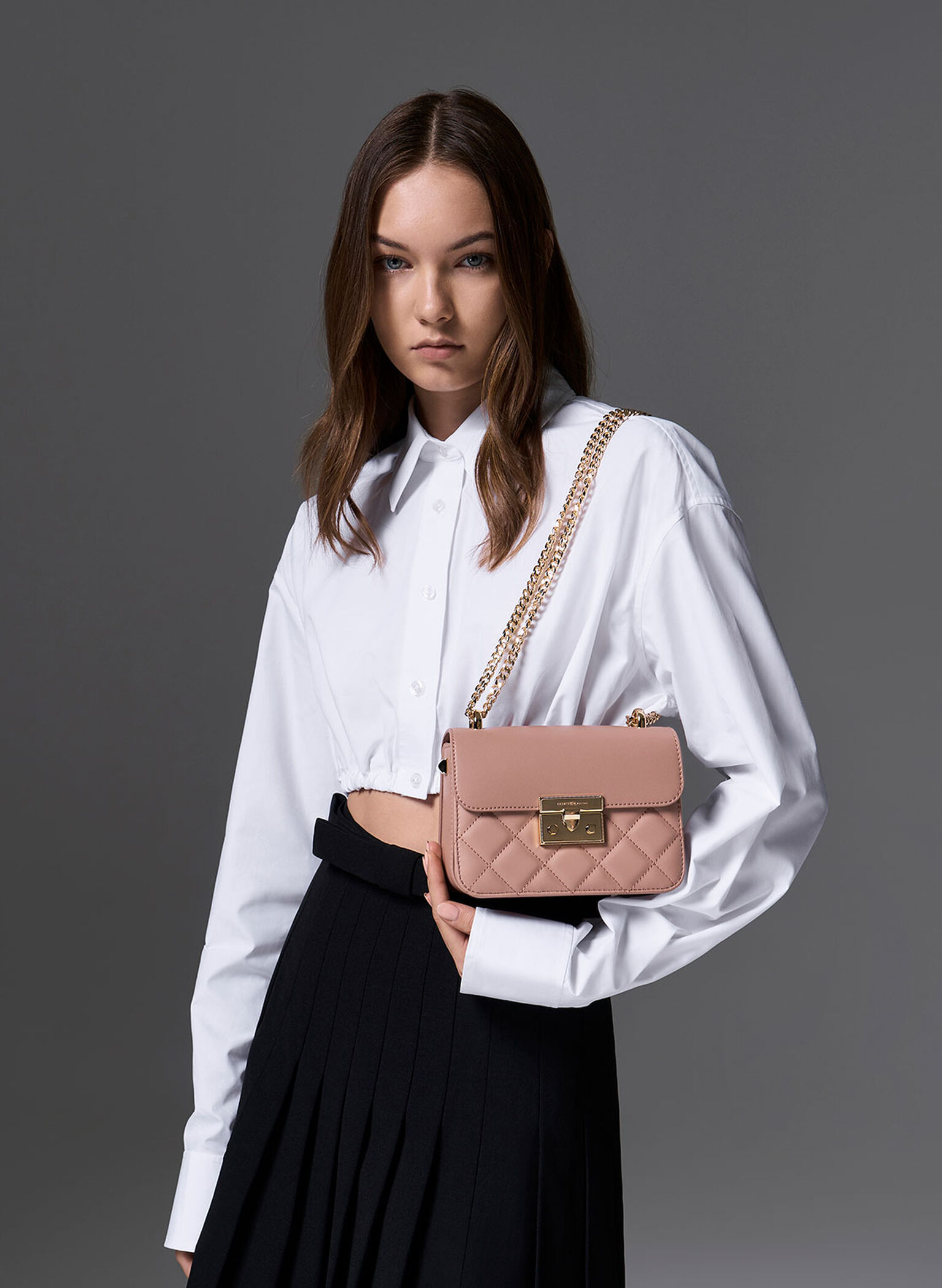 Alva Quilted Chain-Handle Bag, Blush, hi-res