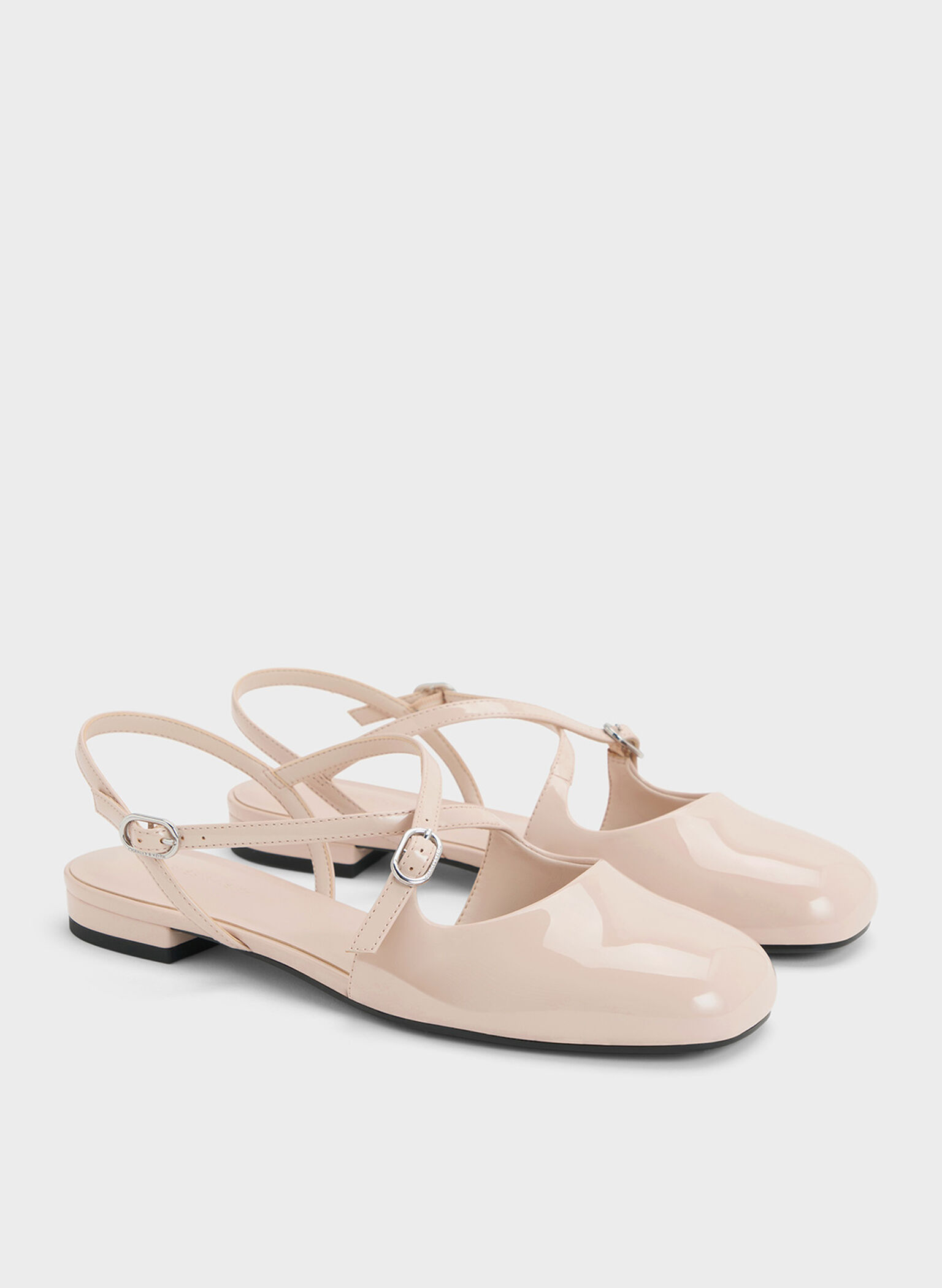 Slingbacks planos de charol con hebilla cruzada, Nude, hi-res