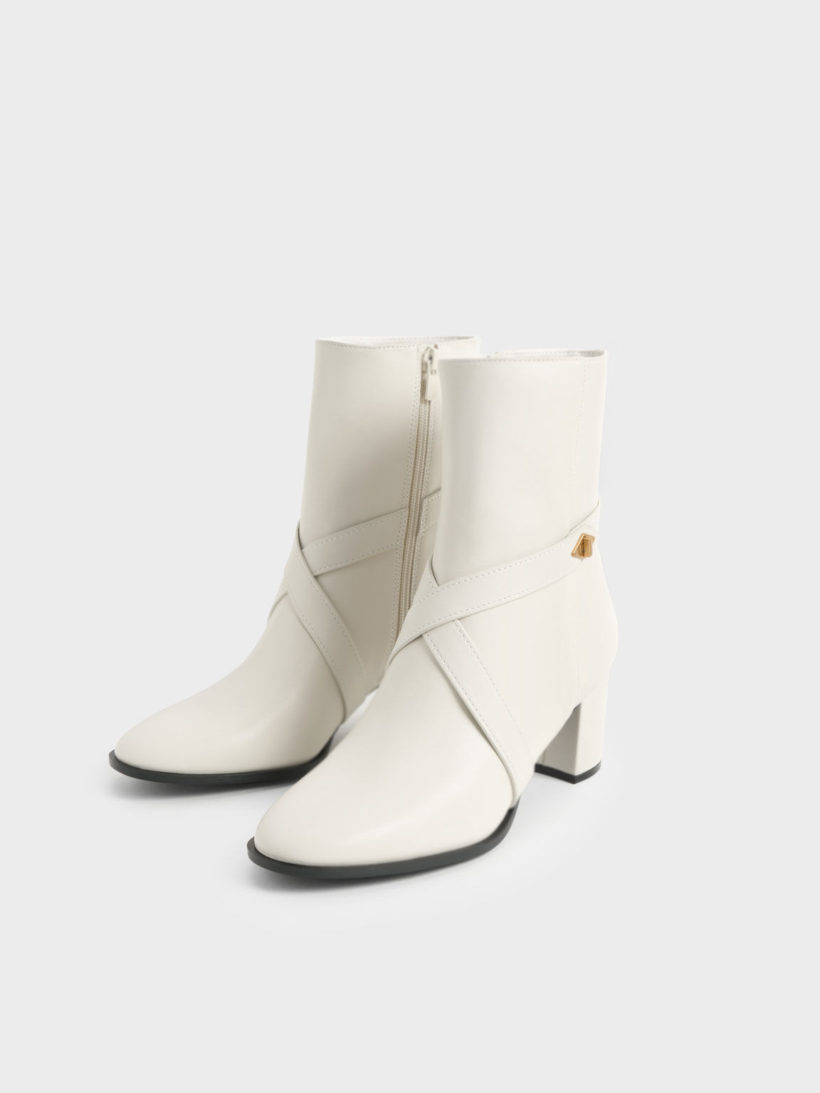 Metallic Accent Crossover Ankle Boots, Chalk, hi-res
