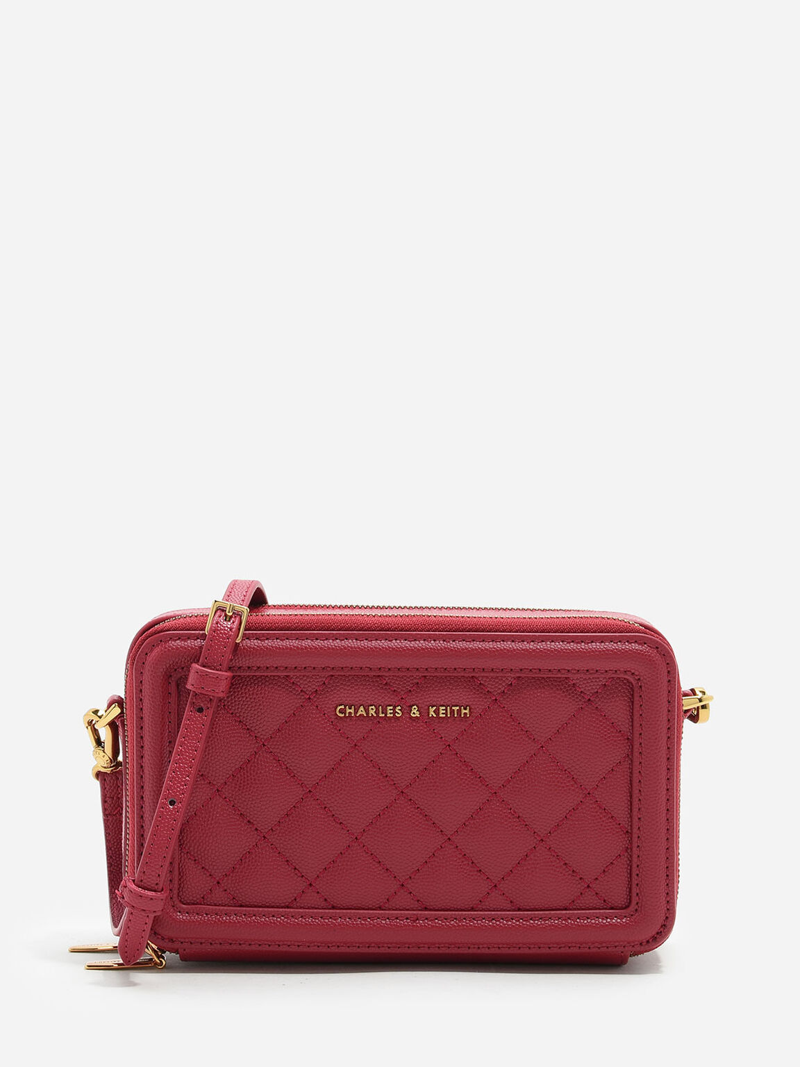 Quilted Boxy Long Wallet, Red, hi-res
