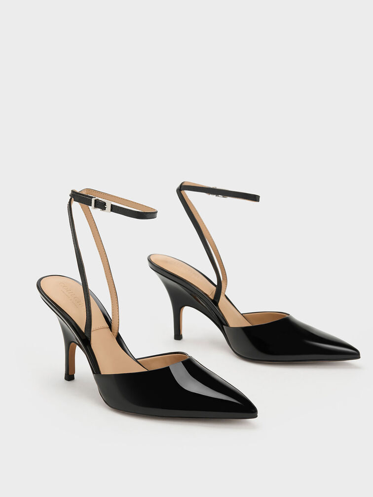 Tacones de charol con correa al tobillo, Negro, hi-res