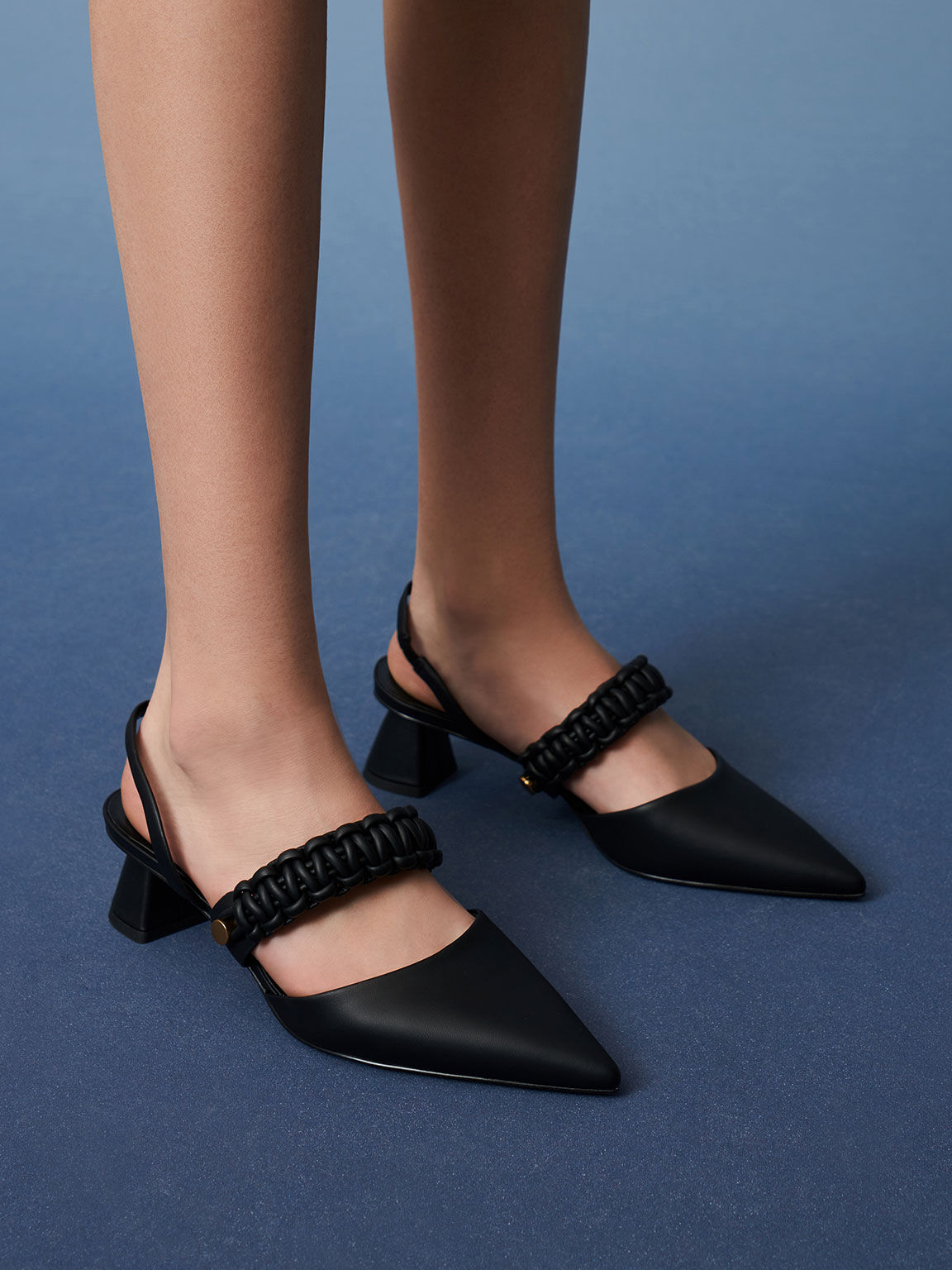 Braided Strap Slingback Pumps, Black, hi-res