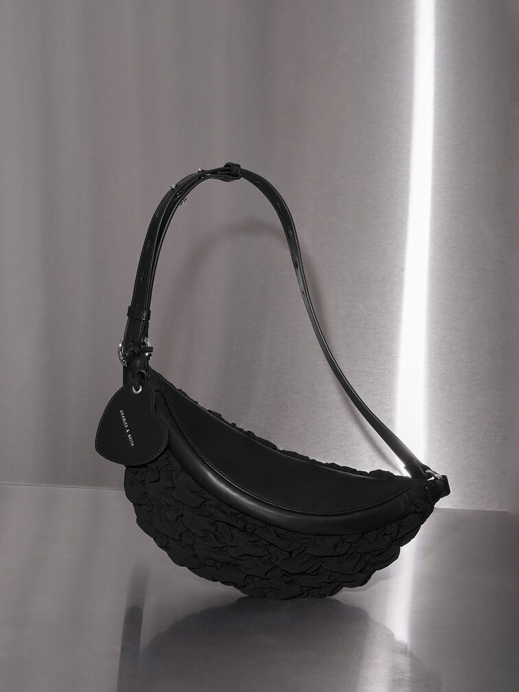 Black Ruched Nylon Bum Bag CHARLES & KEITH TW