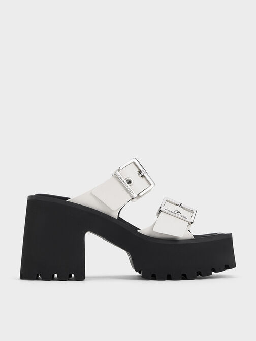 Trill Grommet Double-Strap Platform Mules, White, hi-res