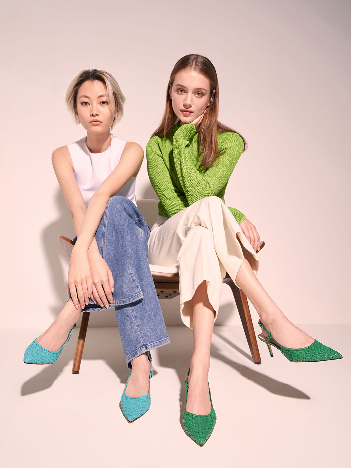 Zapatos destalonados tejidos, Verde, hi-res