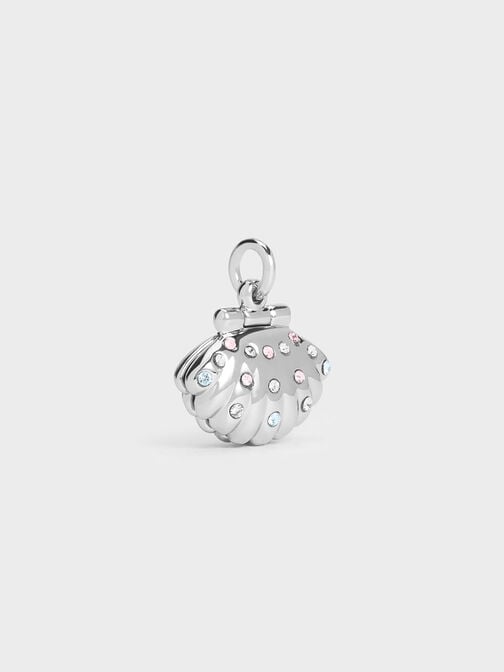 Oceana Scallop Pearl Crystal Charm, Silver, hi-res