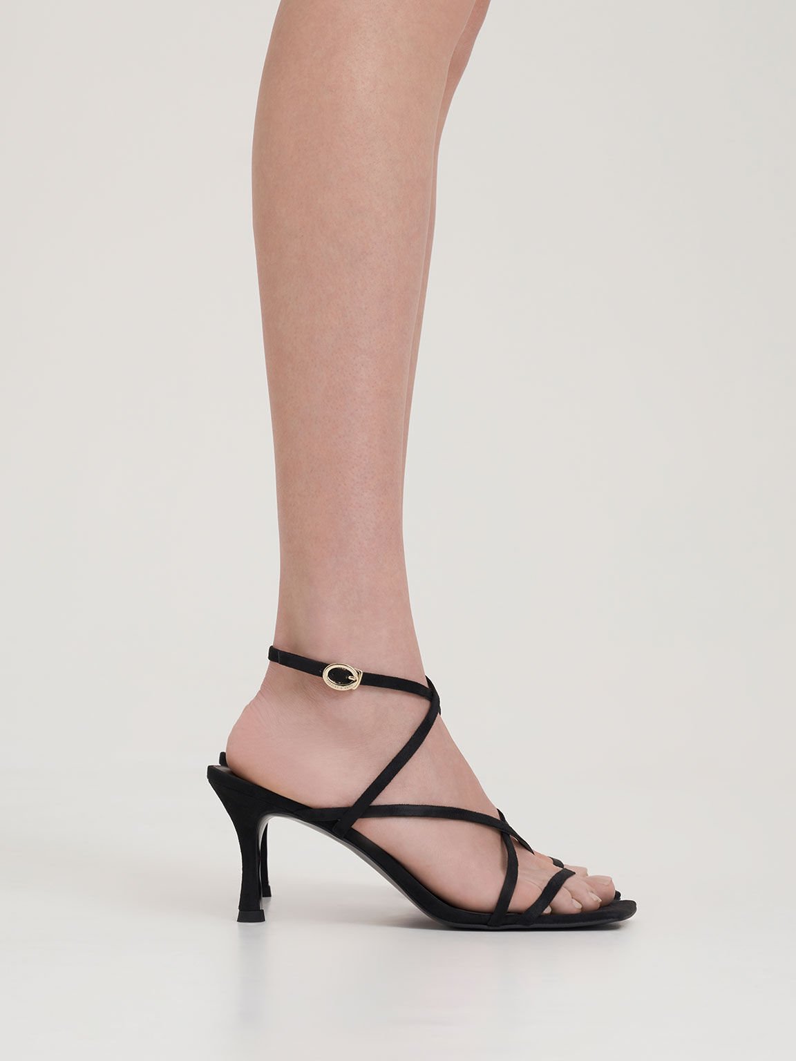 Textured Crossover Strappy Sandals, Black, hi-res