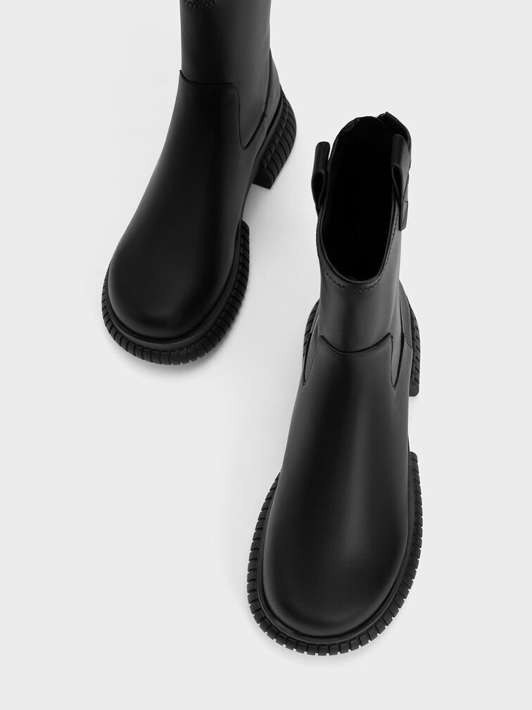 Black Cowboy Platform Ankle Boots - CHARLES & KEITH TW