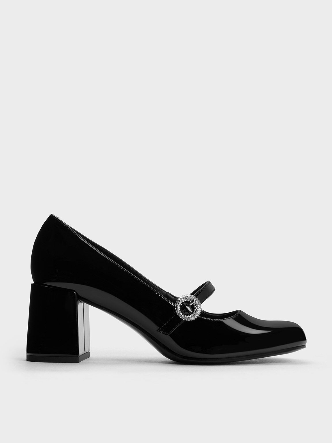 Black Patent Crystal Embellished Mary Jane Pumps CHARLES KEITH AR