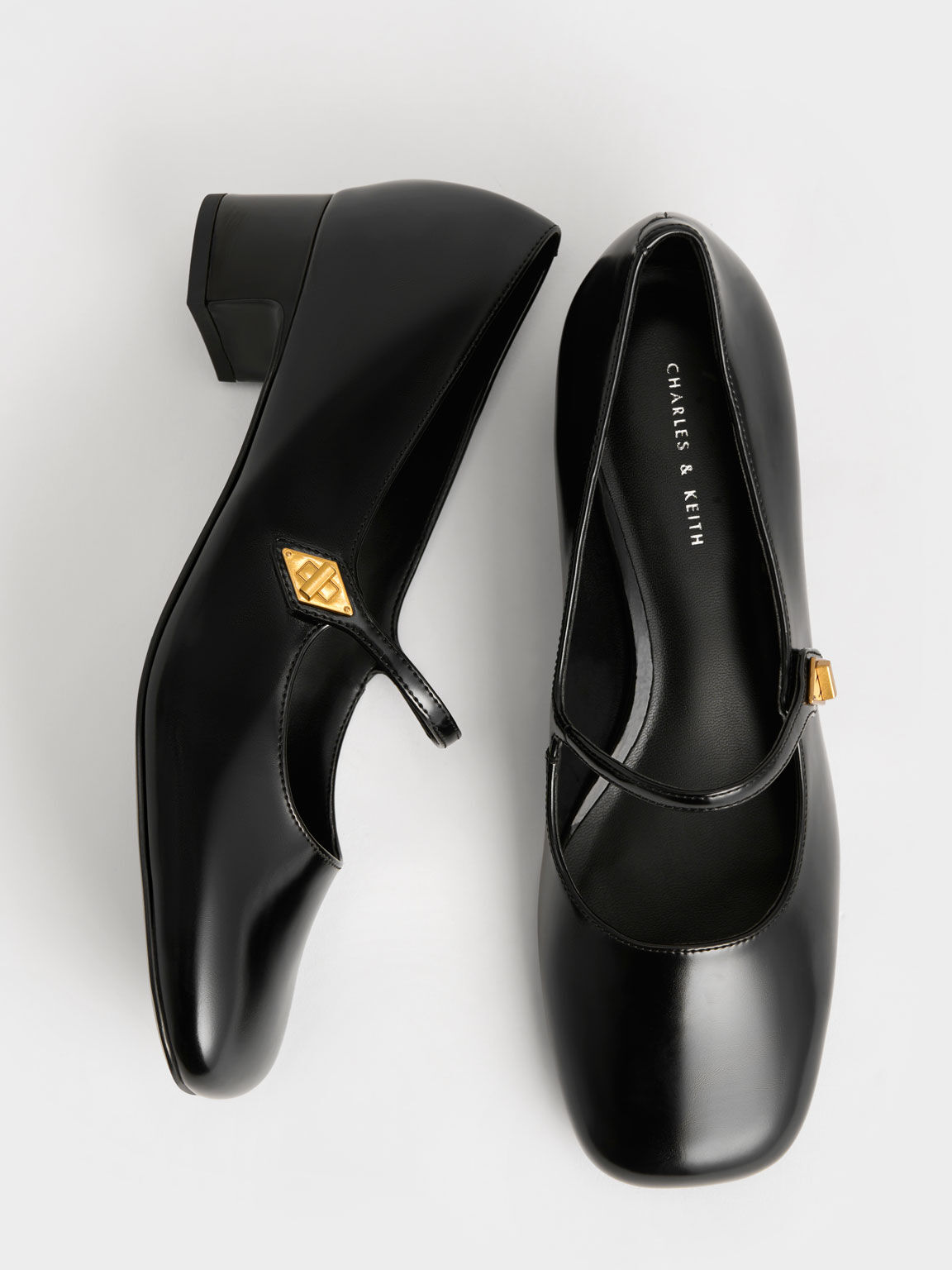 Metallic Accent Mary Jane Pumps, Black, hi-res