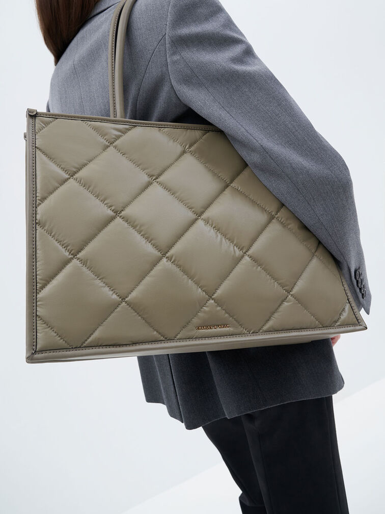 Celia Double Handle Quilted Tote Bag, Taupe, hi-res