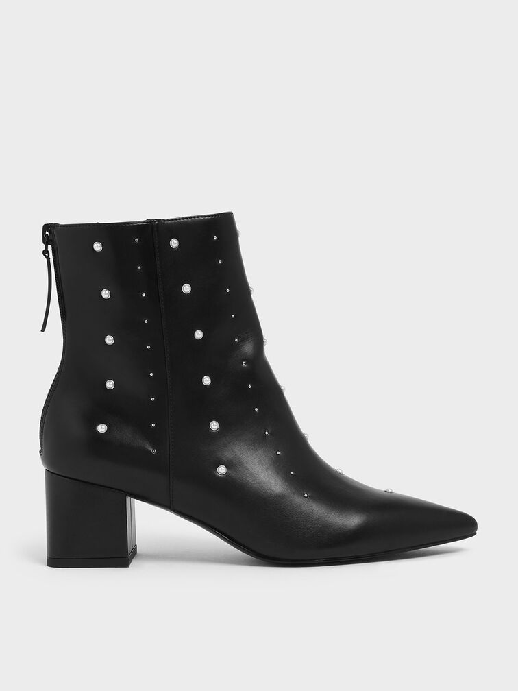 Embellished Block Heel Ankle Boots, Black, hi-res