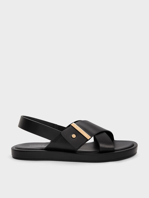 Crossover Back Strap Sandals, Black, hi-res