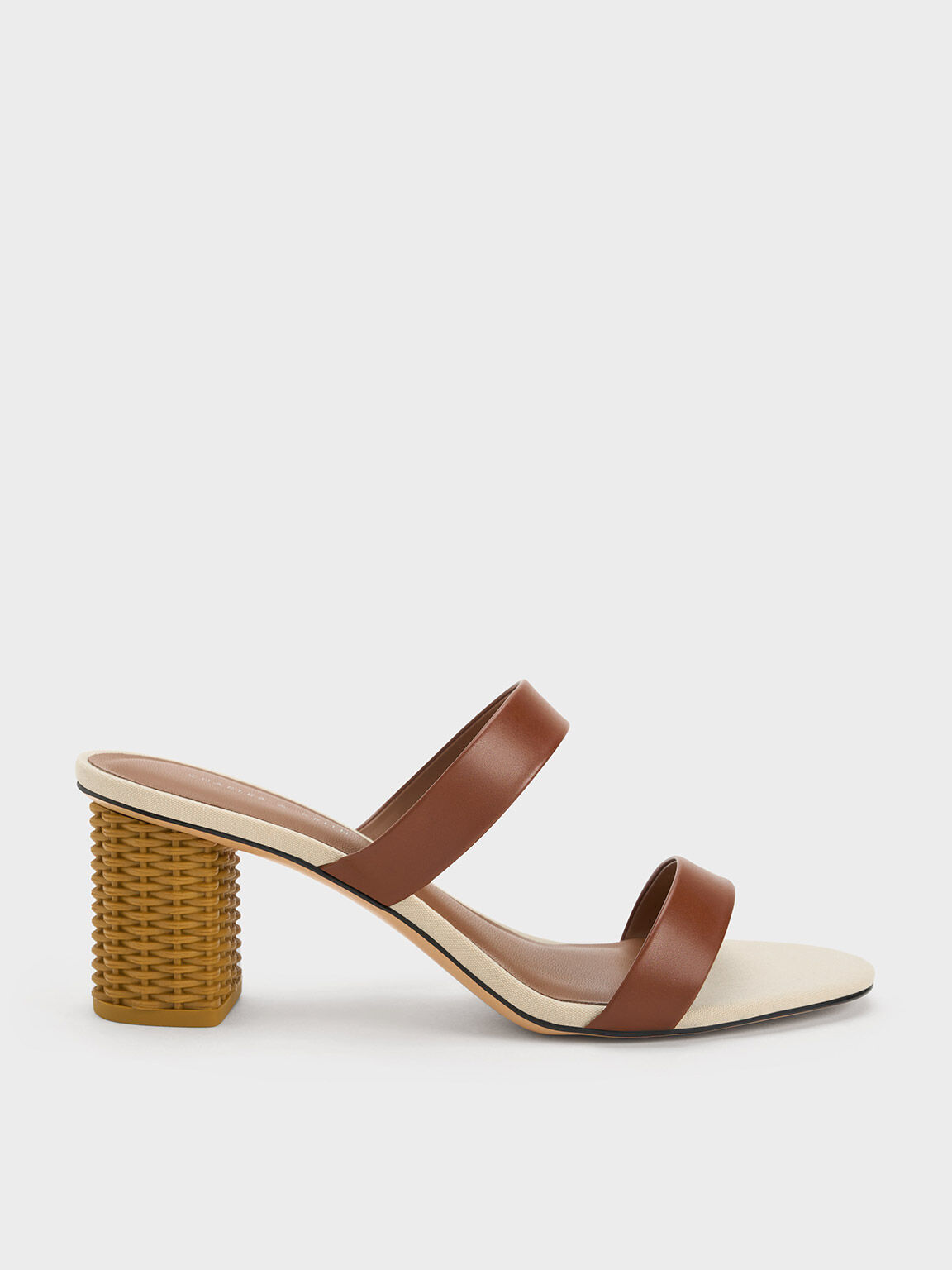 Rattan Block Heel Sandals Cognac