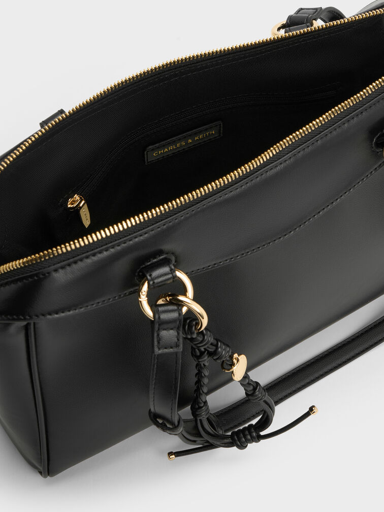 Haylen Braided-Charm Shoulder Bag, Black, hi-res