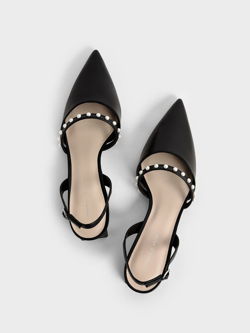 Beaded Slingback Pumps, Black, hi-res