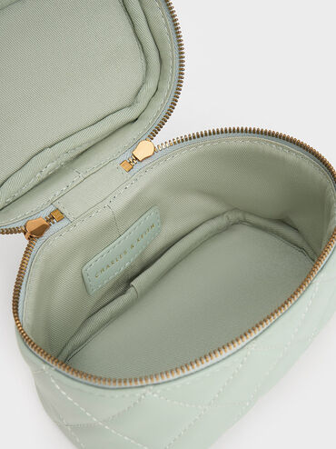 Quilted Round Pouch, Mint Green, hi-res