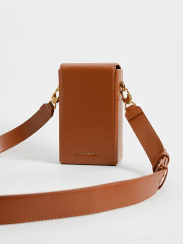 Elongated Crossbody Bag, Cognac, hi-res