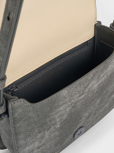 Bolsa de ombro jeans quadrada com aba frontal, Dark Grey, hi-res