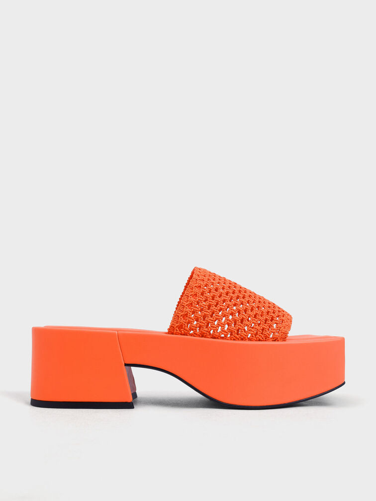 Knitted Platform Wedges, Coral, hi-res