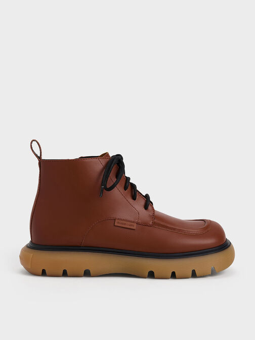 Gum Sole Lace-Up Ankle Boots, Cognac, hi-res