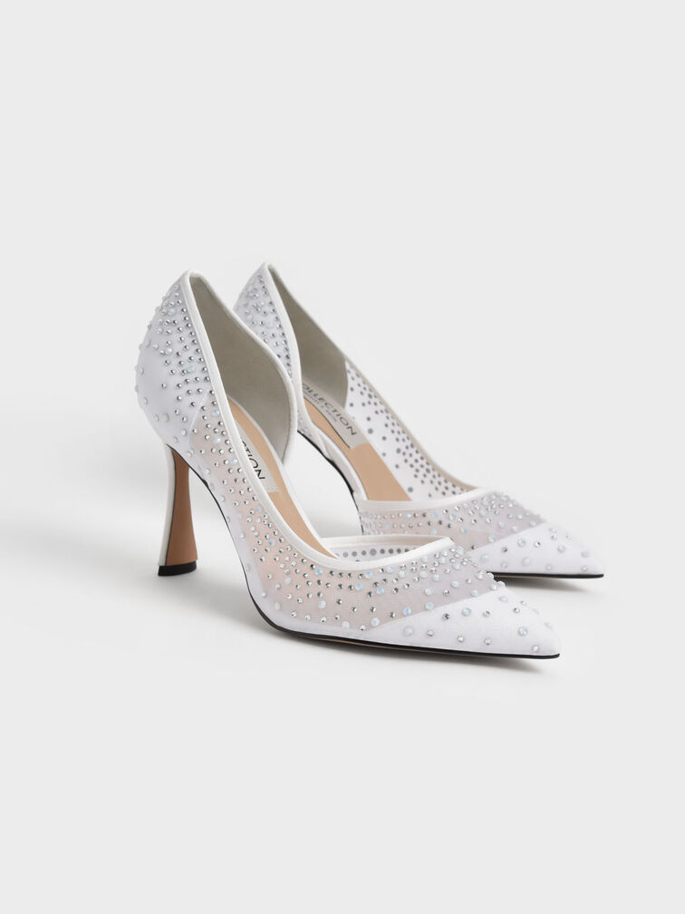 Blythe Mesh Embellished Half-D'Orsay Pumps, White, hi-res