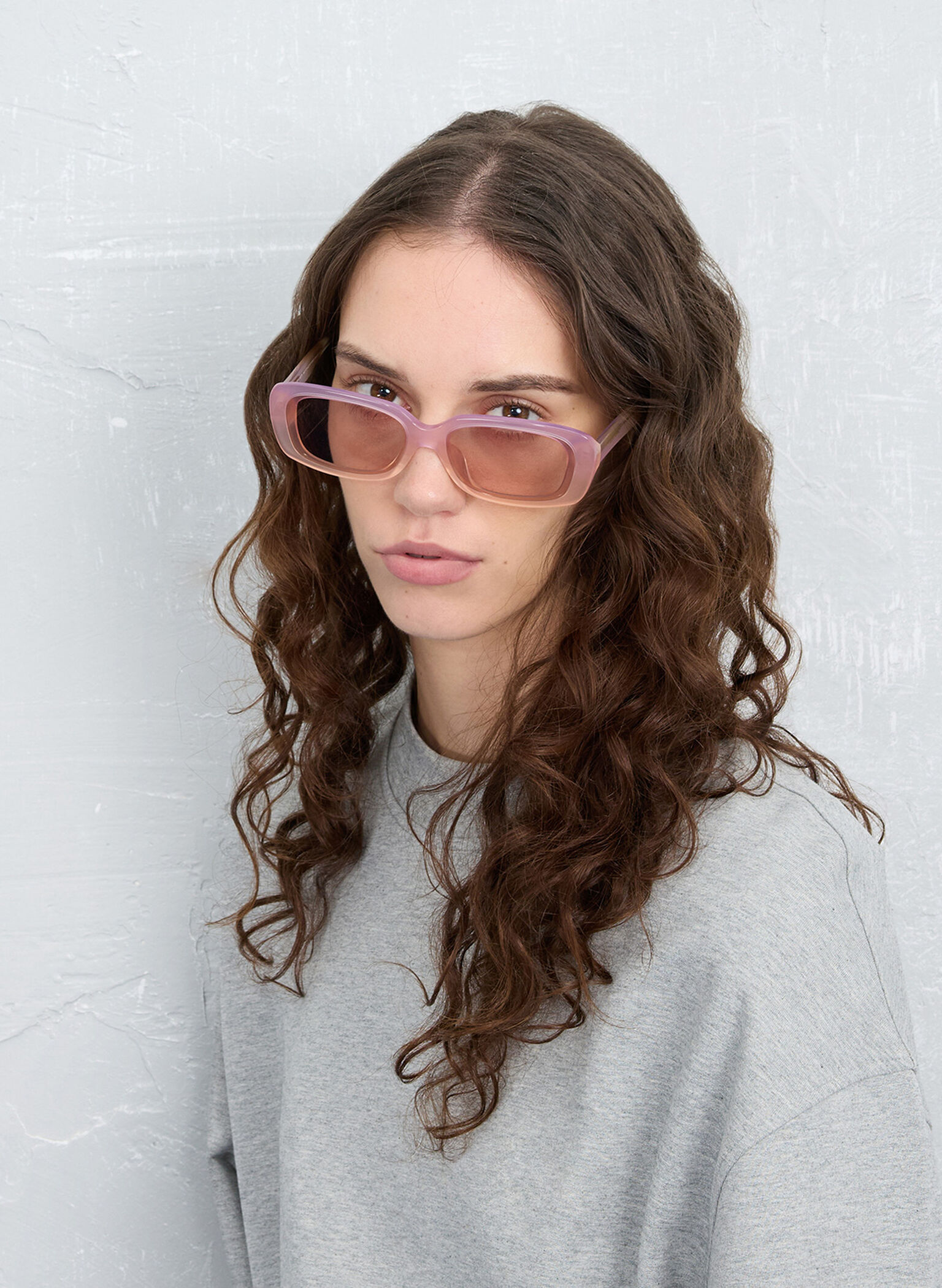 Aubrey Rectangular Recycled Acetate Sunglasses, Jelly Pink, hi-res