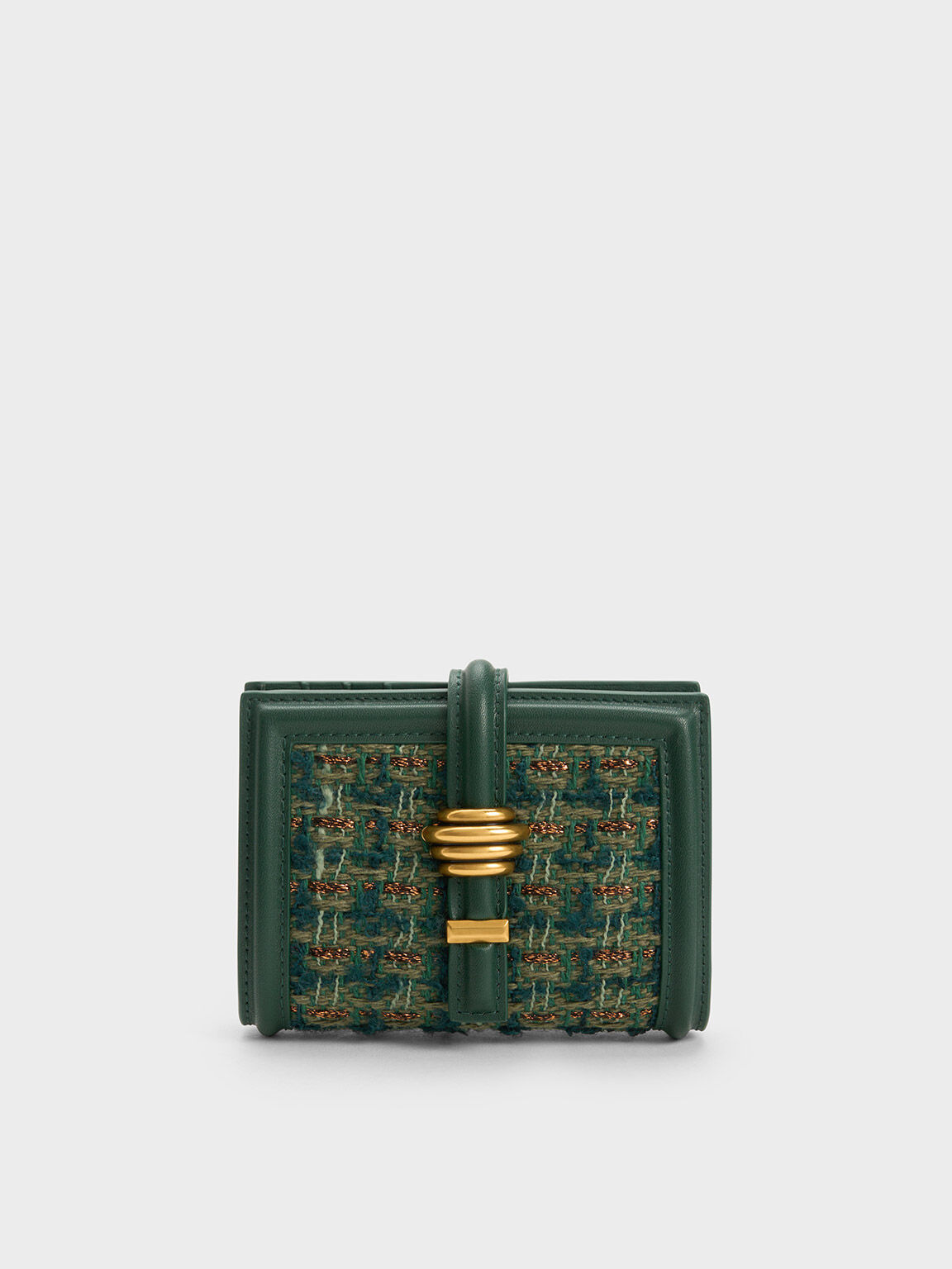 Trudy Metallic Accent Tweed Wallet, Dark Green, hi-res