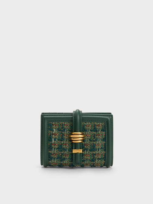 Trudy Metallic Accent Tweed Wallet, Dark Green, hi-res