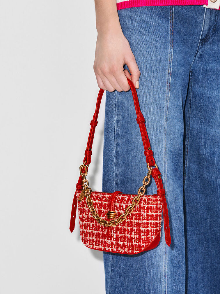 Trudy Tweed Belted Geometric Bag, Red, hi-res