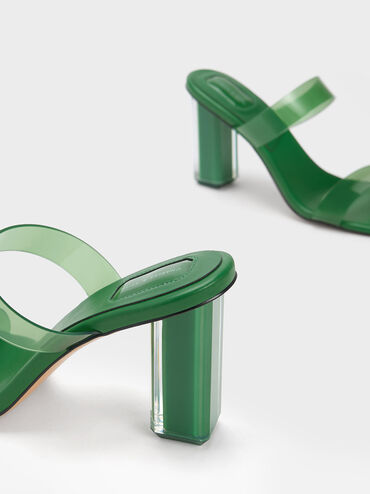 Fia Geometric Heel Mules, Green, hi-res