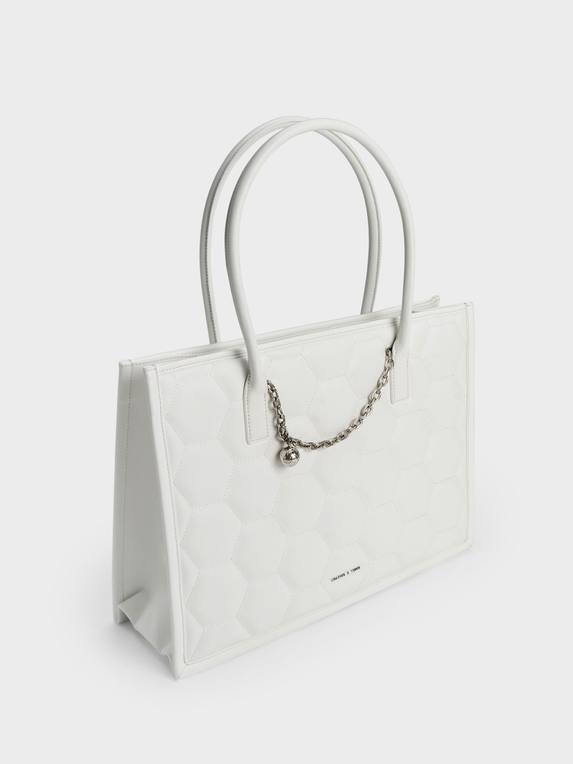 Geometric Quilted Tote Bag, White, hi-res