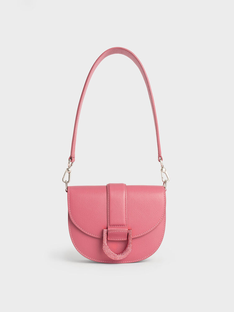 Mini Gabine Leather Saddle Bag - Coral