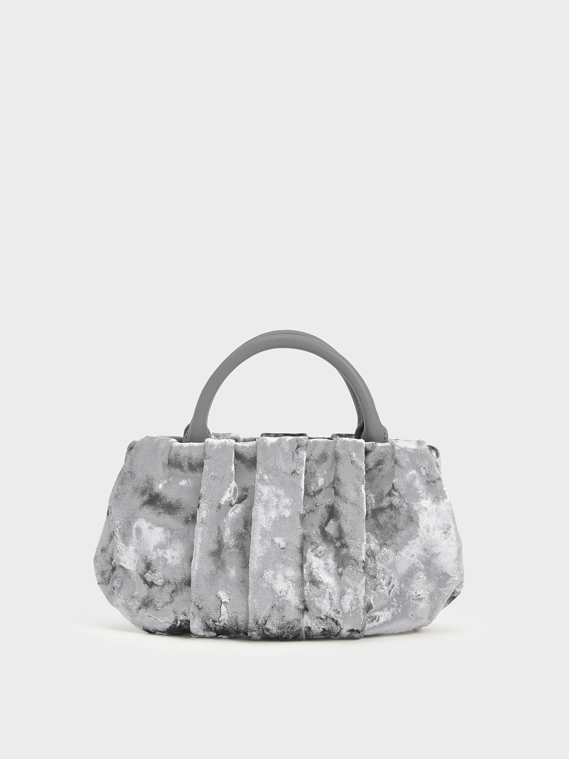 Claudette Ruched Velvet Top Handle Bag, Grey, hi-res