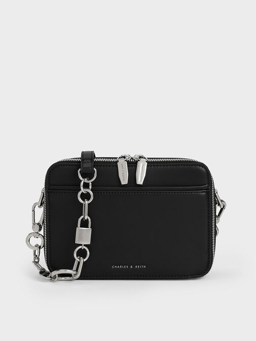 Bolso Lock & Key con asa de cadena, Noir, hi-res