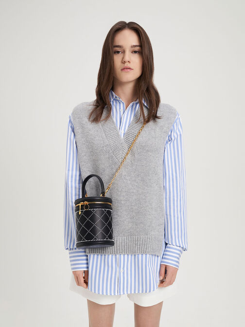 Marietta Bead-Embellished Bucket Bag, Black, hi-res