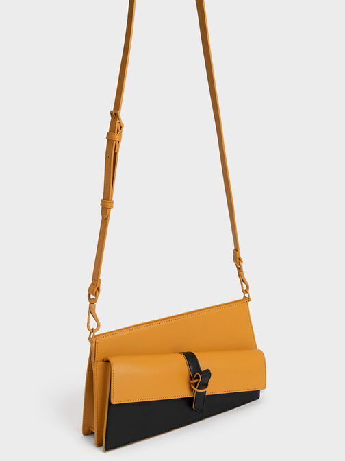 Asymmetric Belted Trapeze Bag, Mustard, hi-res
