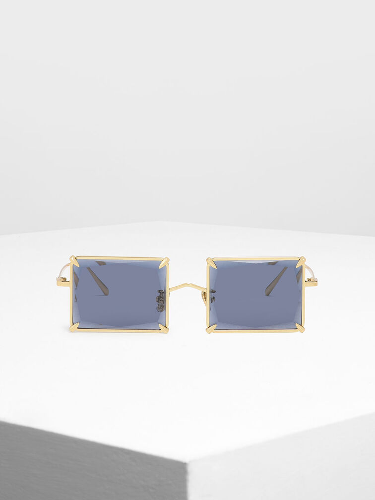 Square Wire Frame Sunglasses, Blue, hi-res