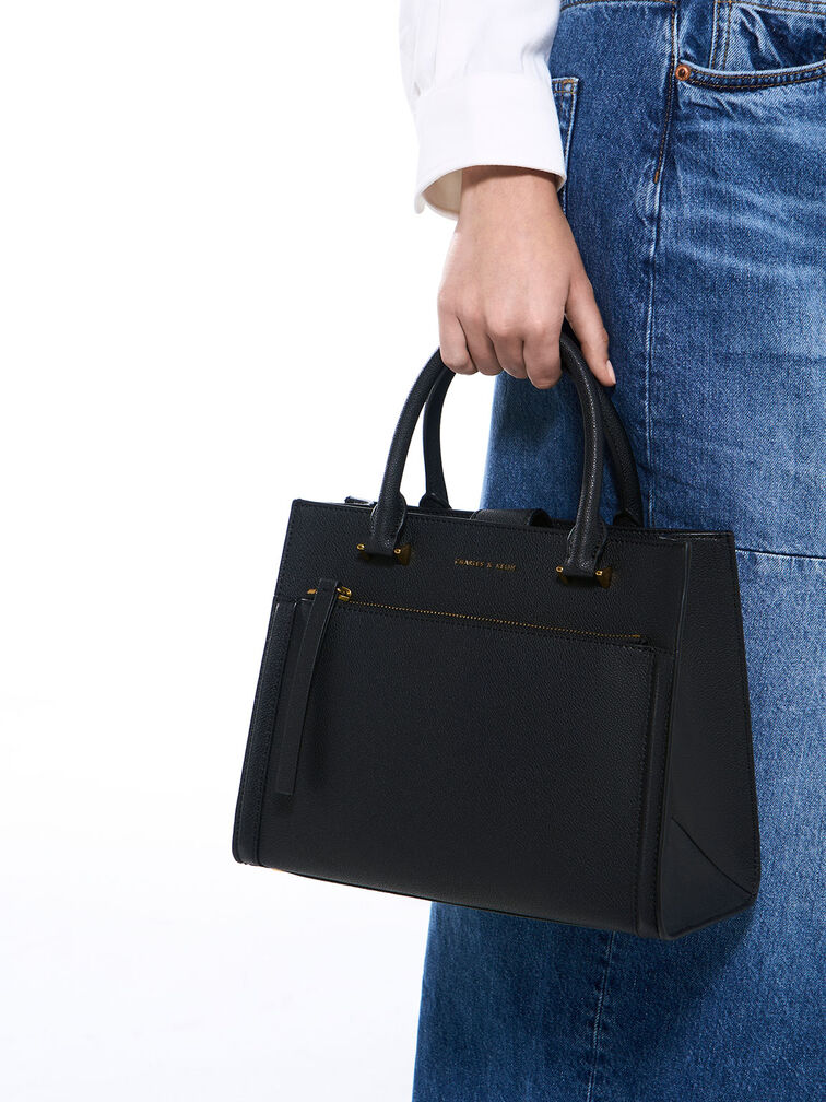 Anwen Structured Tote Bag, Black, hi-res