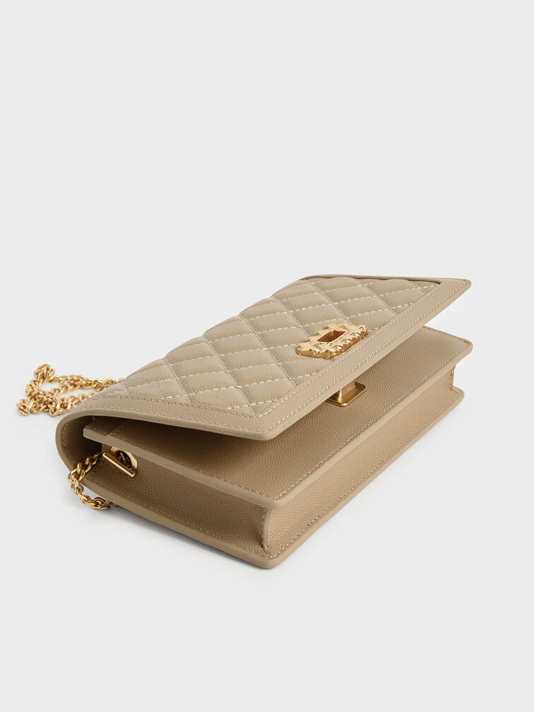 Micaela Quilted Long Wallet, Sand, hi-res