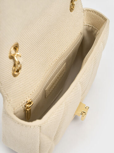 Bolso acolchado Arwen de lona, Beige, hi-res