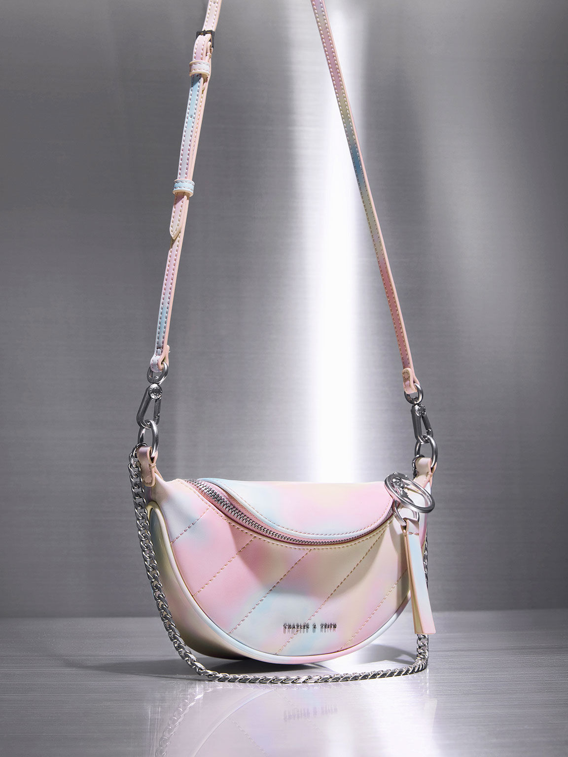 Philomena Swirl-Print Half-Moon Crossbody Bag, Multi, hi-res